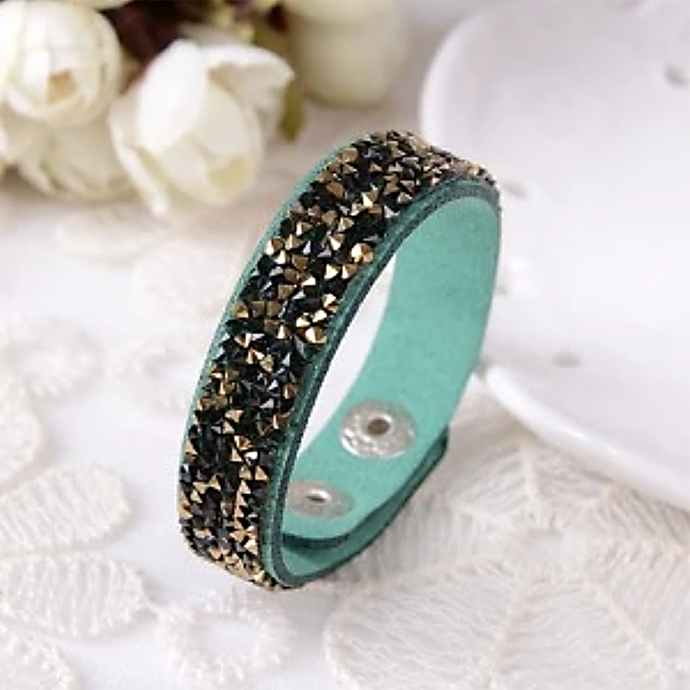 Faux Leather Wrap Bracelet with Austrian Crystals