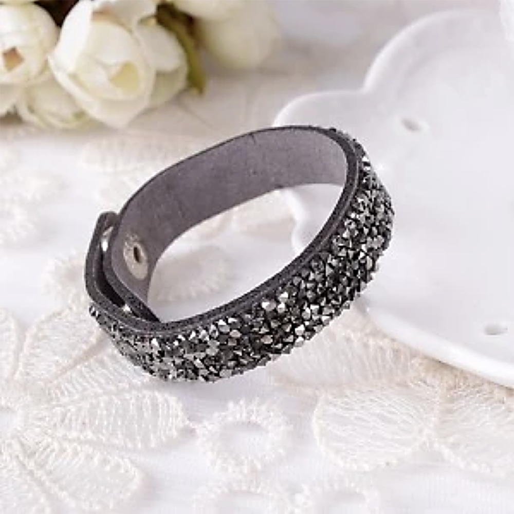 Faux Leather Wrap Bracelet with Austrian Crystals