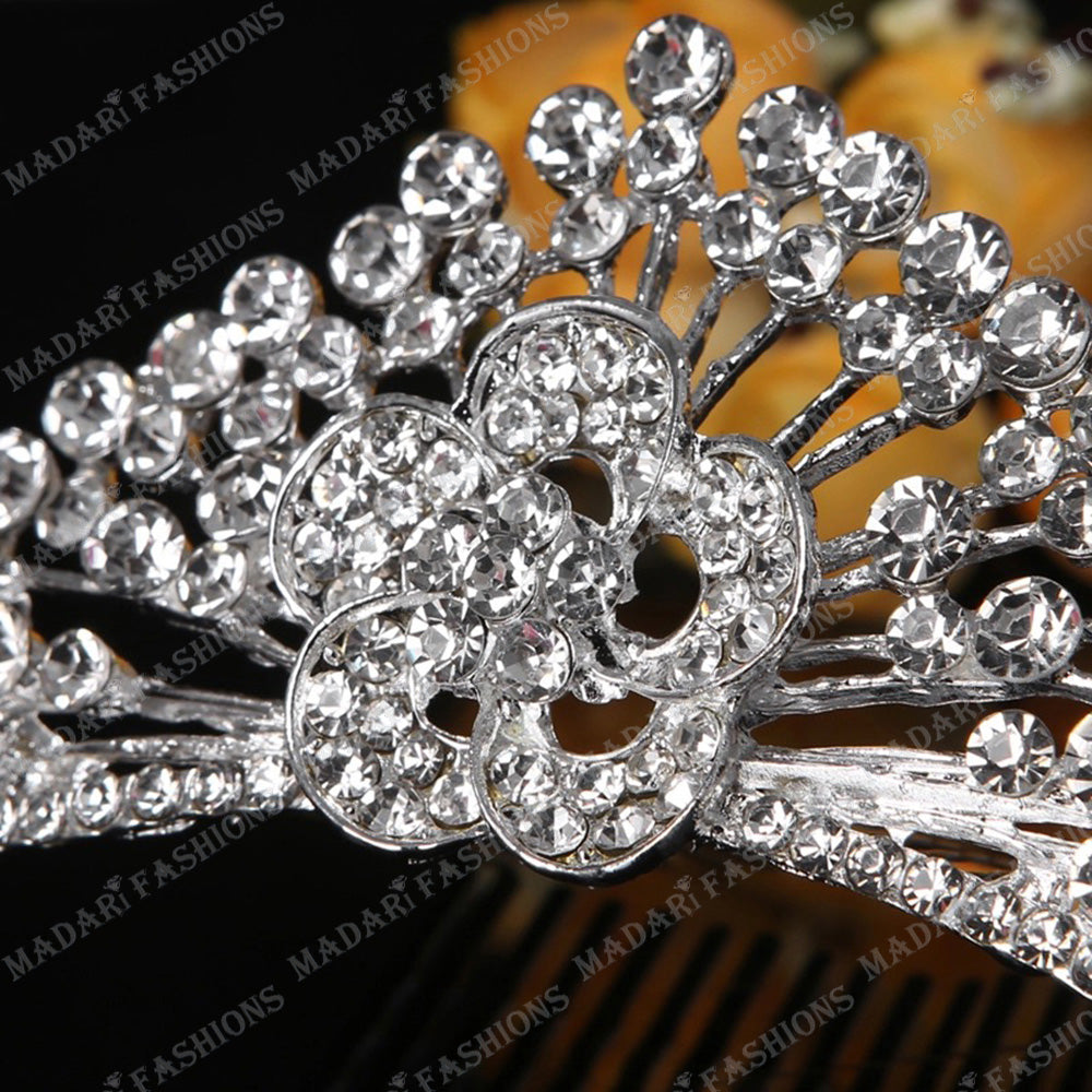 Flower Peacock Silver Plated Tiara