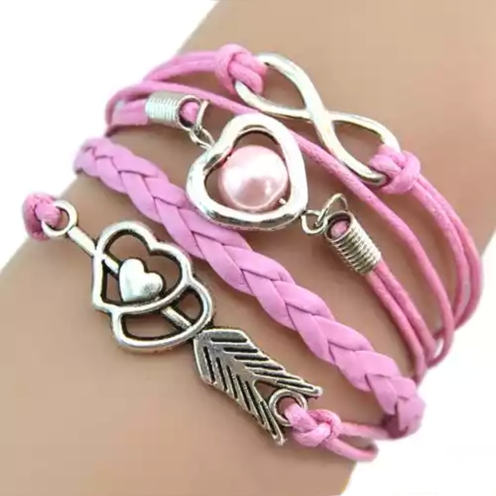 Faux Leather Cupid's Arrow Love Eternity Bracelet