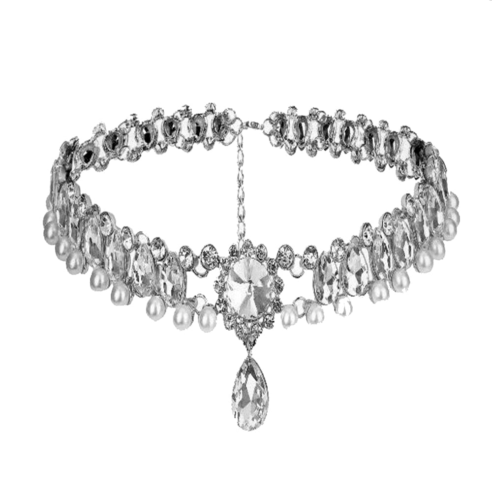 Bohemian Water Drop Austrian Crystal with Pearl Choker Statement Necklace