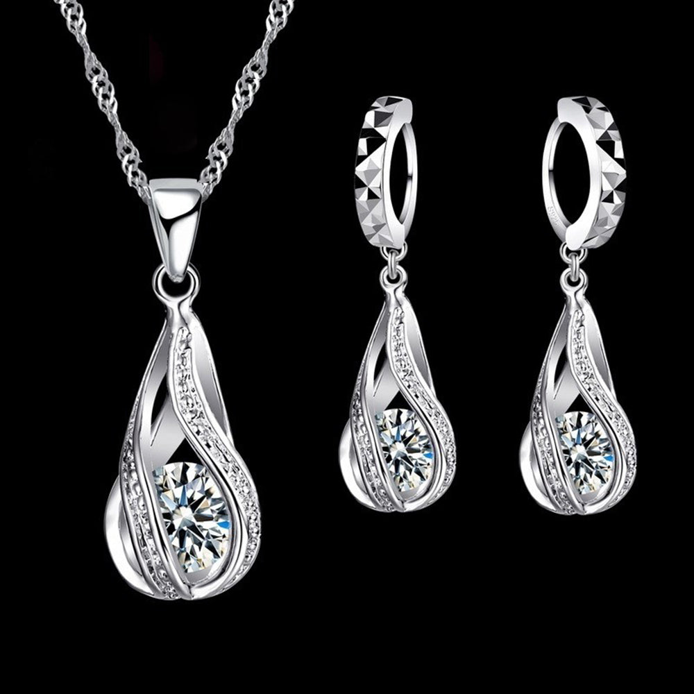 Sterling Silver Twisted Water Drop Austrian Crystals Set