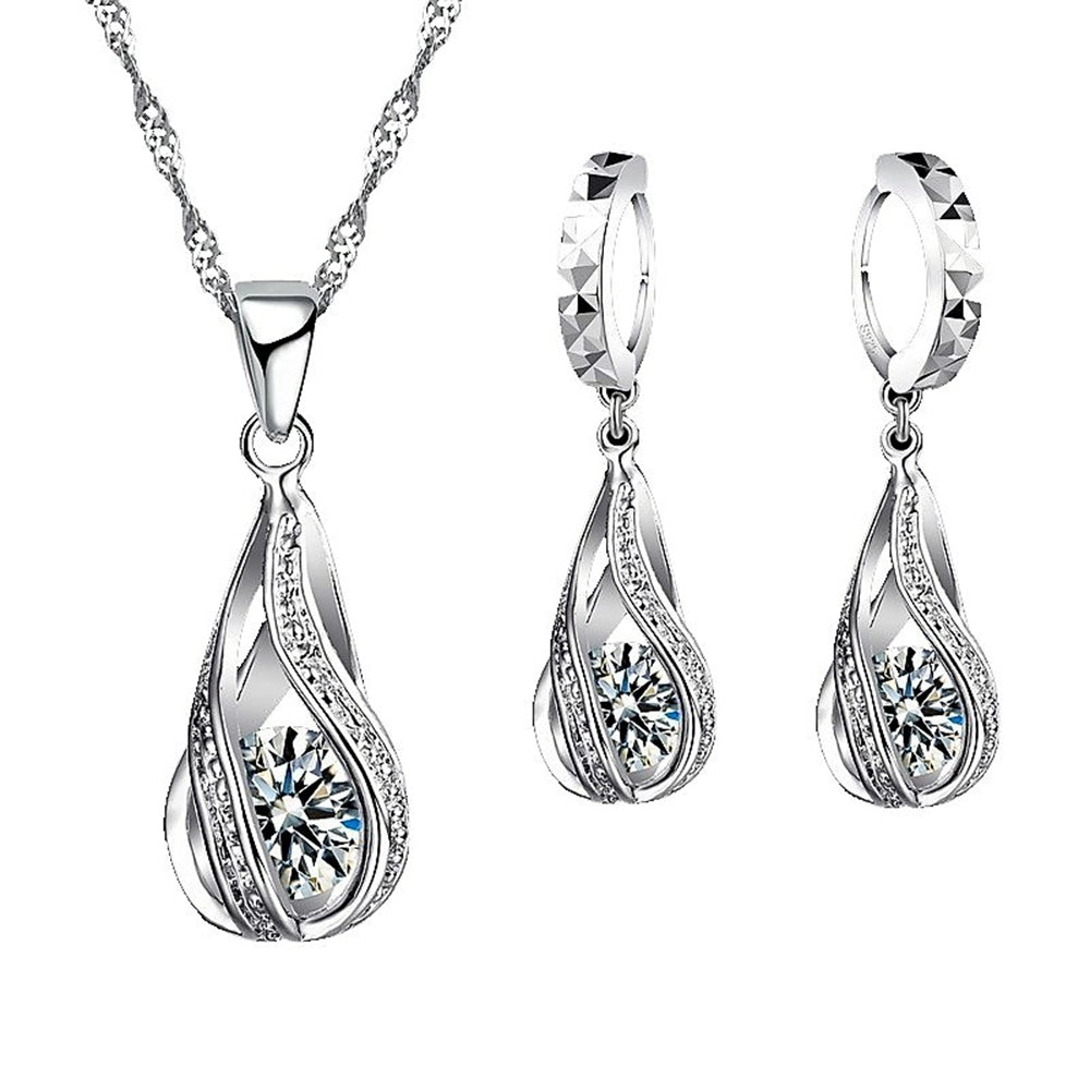 Sterling Silver Twisted Water Drop Austrian Crystals Set