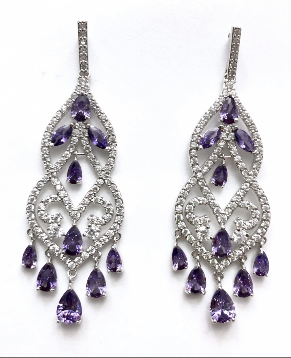 Sterling Silver Chandelier Lab Created Sapphire Earrings