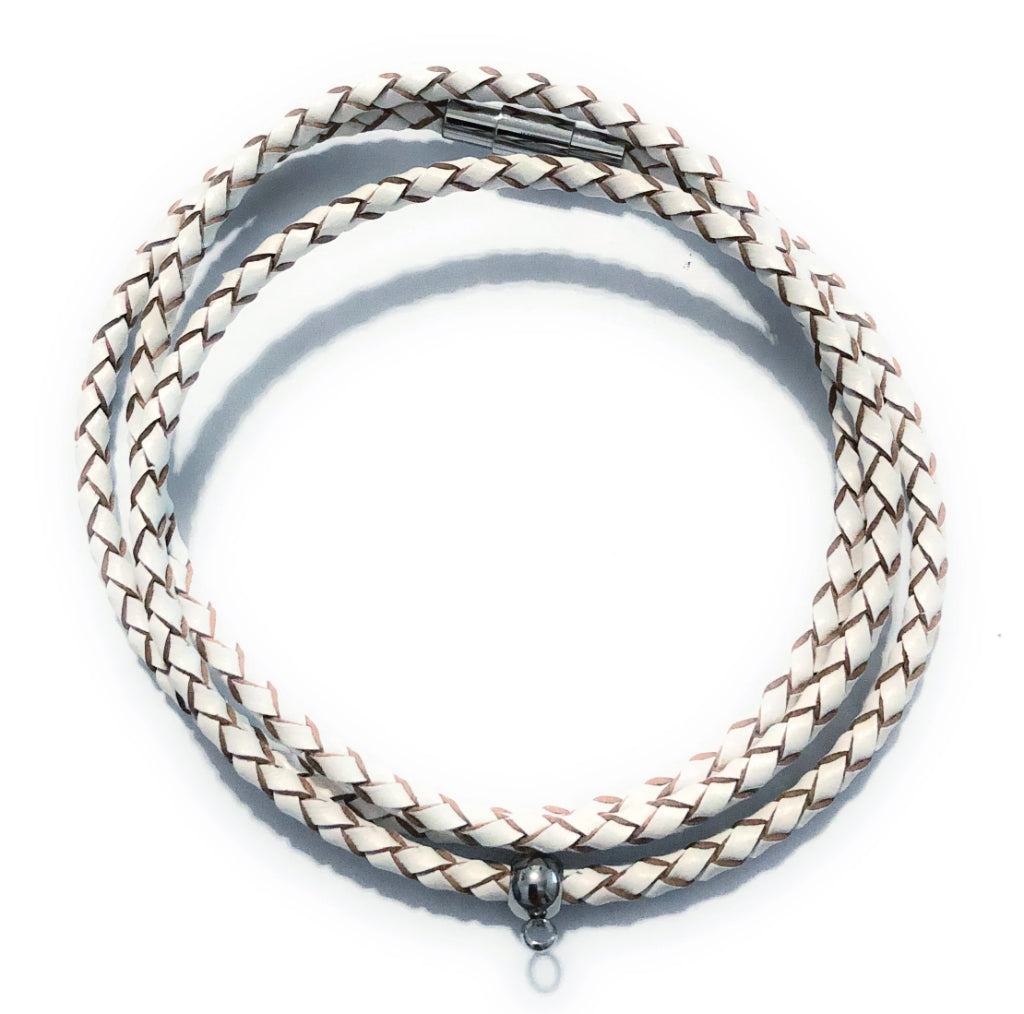 Leather Braided Cancer Ribbon Charm Bracelet
