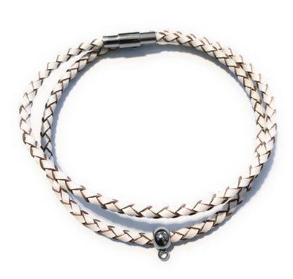 Leather Braided Cancer Ribbon Charm Bracelet