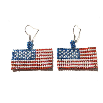 925 Sterling Silver USA Flag Dangles
