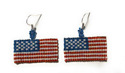 925 Sterling Silver USA Flag Dangles